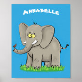 Cute funny elephant with bird on trunk cartoon poster (Voorkant)