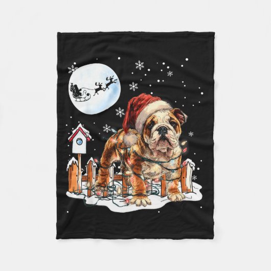 Cute Funny English Bulldog Christmas Lights Santa  Fleece Deken (Voorkant)