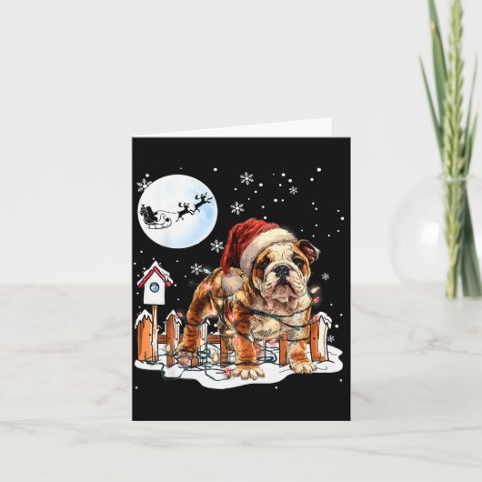 Cute Funny English Bulldog Christmas Lights Santa  Kaart (Voorkant)