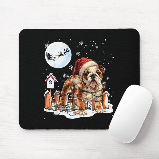 Cute Funny English Bulldog Christmas Lights Santa  Muismat (Met muis)