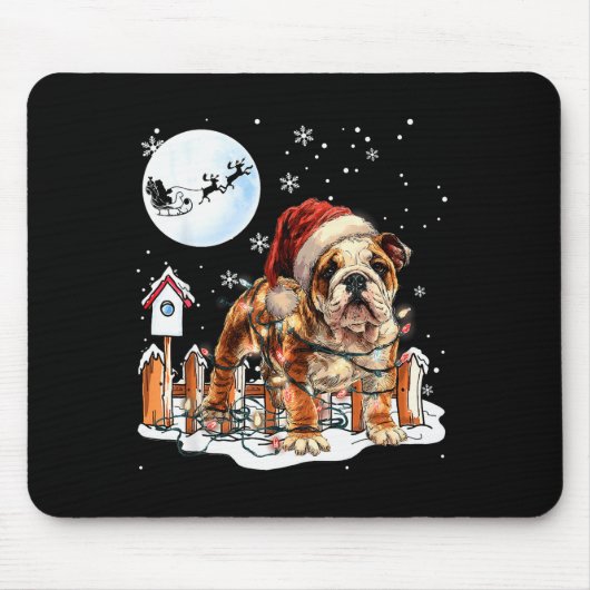 Cute Funny English Bulldog Christmas Lights Santa  Muismat (Voorkant)