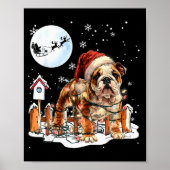 Cute Funny English Bulldog Christmas Lights Santa  Poster (Voorkant)