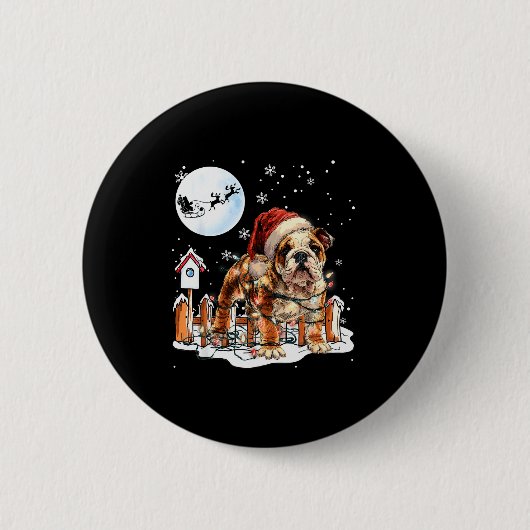 Cute Funny English Bulldog Christmas Lights Santa  Ronde Button 5,7 Cm (Voorkant)