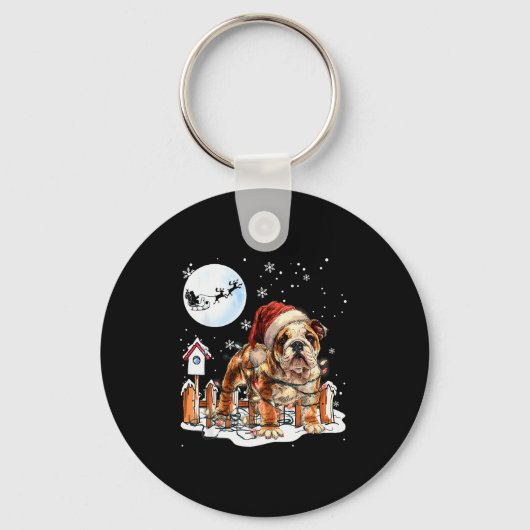 Cute Funny English Bulldog Christmas Lights Santa  Sleutelhanger (Voorkant)