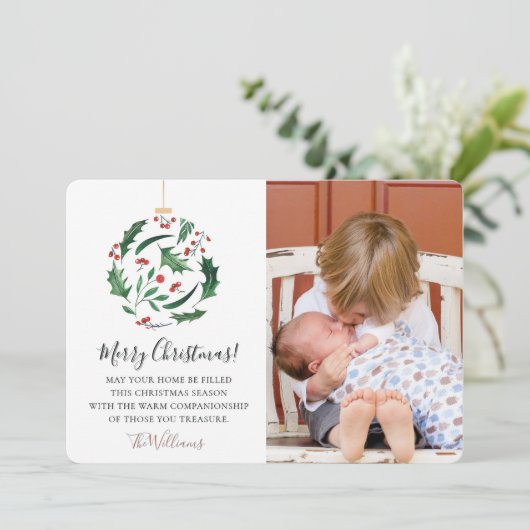 Cute Funny Family Christmas Photo Red Green Feestdagenkaart (Staand voorkant)