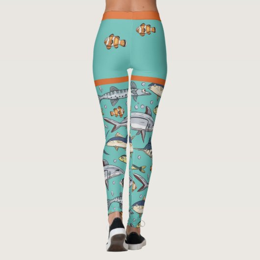 Cute Funny Fish Swimming Beach Mural Aquarium Leggings (Achterkant)