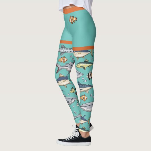 Cute Funny Fish Swimming Beach Mural Aquarium Leggings (Links)
