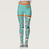 Cute Funny Fish Swimming Beach Mural Aquarium Leggings (Voorkant)