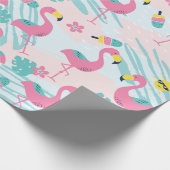 Cute Funny Flamingo Mint Green Tropical Pattern Cadeaupapier (Hoek)