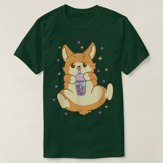Cute Funny Fox Drinking Boba Tea Bubbles Anime T-shirt (Design voorkant)