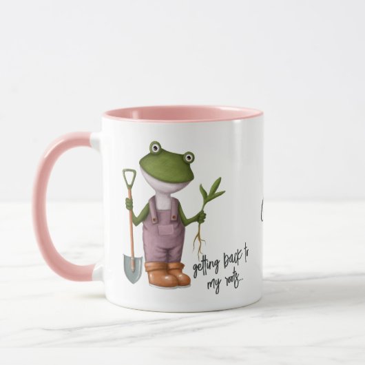 Cute Funny Frog Gardening Persoonlijke naam Mok (Links)