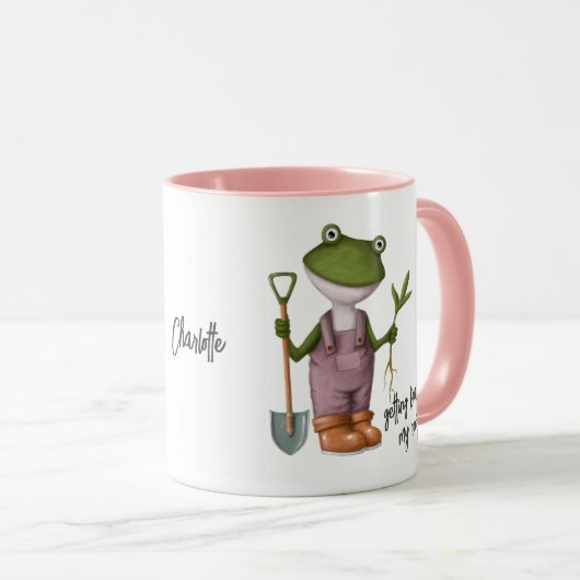 Cute Funny Frog Gardening Persoonlijke naam Mok (Voorkant rechts)
