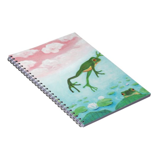 Cute Funny Frog springt in de Pond Notitieboek (Rechterzijde)