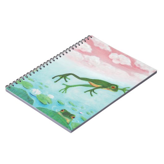 Cute Funny Frog springt in de Pond Notitieboek (Linkerzijde)