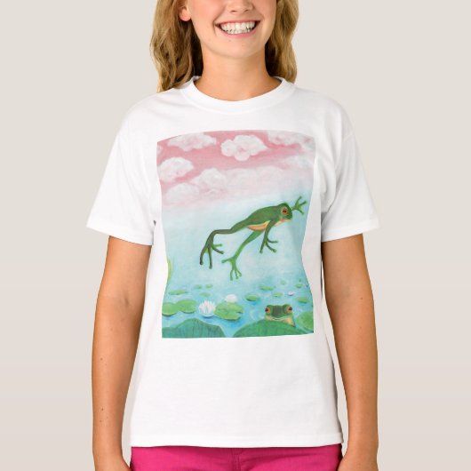Cute Funny Frog springt in de Pond T-shirt (Voorkant)