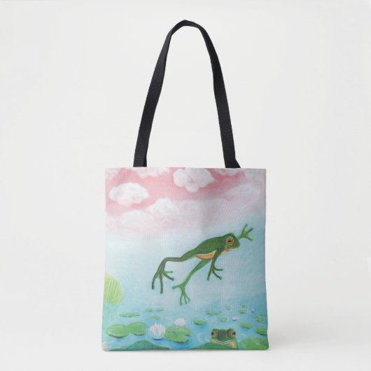 Cute Funny Frog springt in de Pond Tote Bag (Voorkant)