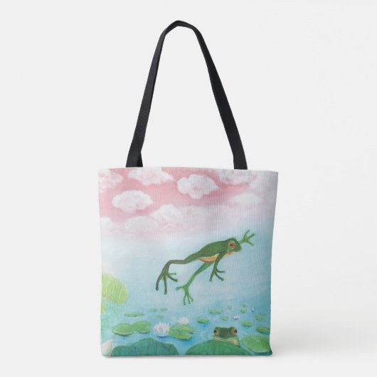 Cute Funny Frog springt in de Pond Tote Bag (Achterkant)