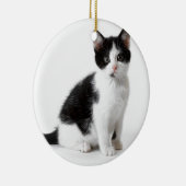 Cute Funny furry kitten black and white cat Keramisch Ornament (Rechts)
