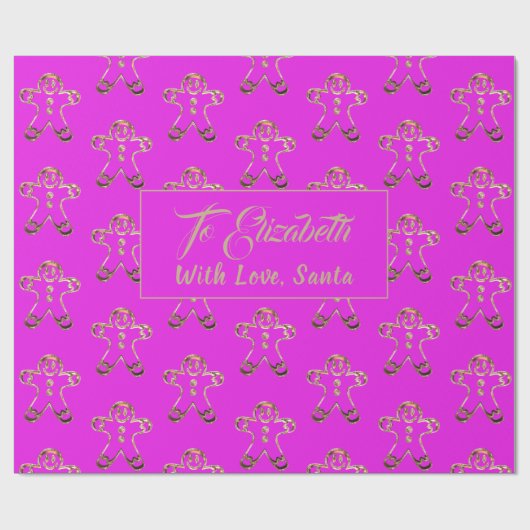 Cute Funny Gingerbrood Man Pink and Gold Kerstmis Cadeaupapier (Vlak)