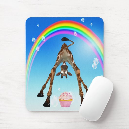 Cute, Funny Giraffe, Cupcake & Rainbow Muismat (Met muis)