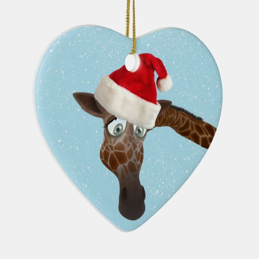 Cute Funny Giraffe in Santa Hat Keramisch Ornament (Rechts)