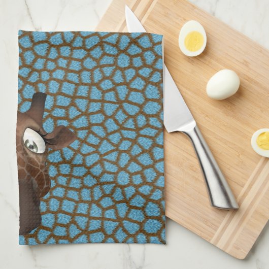 Cute Funny Giraffes Blue Animal Fur Pattern Theedoek (Quarter Fold)