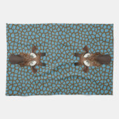 Cute Funny Giraffes Blue Animal Fur Pattern Theedoek (Horizontaal)