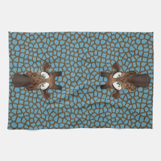 Cute Funny Giraffes Blue Animal Fur Pattern Theedoek (Horizontaal)