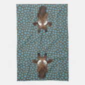 Cute Funny Giraffes Blue Animal Fur Pattern Theedoek (Verticaal)