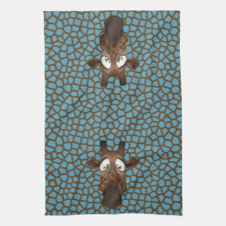Cute Funny Giraffes Blue Animal Fur Pattern Theedoek