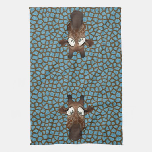 Cute Funny Giraffes Blue Animal Fur Pattern Theedoek (Verticaal)