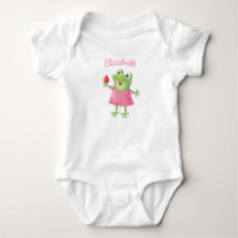 Cute Funny Girl Frog Pink Girl Baby Bodysuit