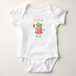 Cute Funny Girl Frog Pink Girl Baby Bodysuit