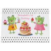 Cute Funny Girl Frogs Birthday Party Large Gift Ba Groot Cadeauzakje (Voorkant)