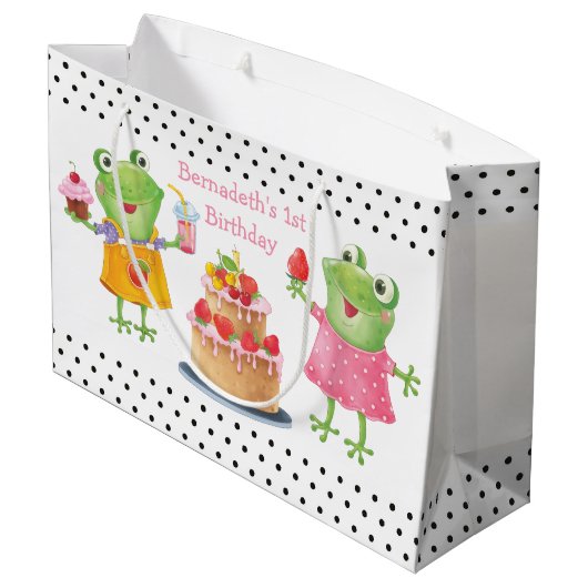 Cute Funny Girl Frogs Birthday Party Large Gift Ba Groot Cadeauzakje (Achterkant Gekanteld)