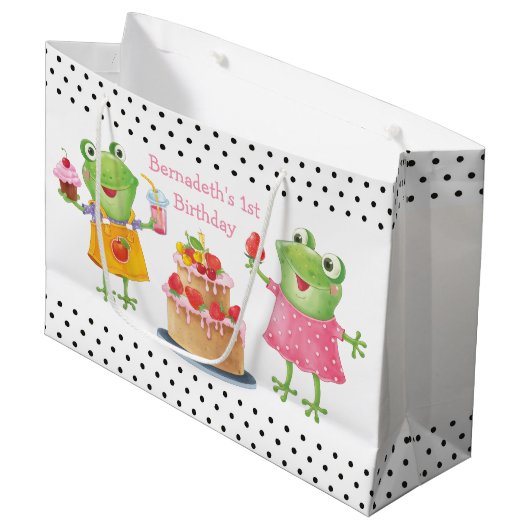 Cute Funny Girl Frogs Birthday Party Large Gift Ba Groot Cadeauzakje (Voorkant Gekanteld)