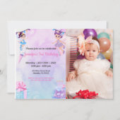 Cute Funny | Girls Photo Birthday Invitation Kaart (Voorkant)