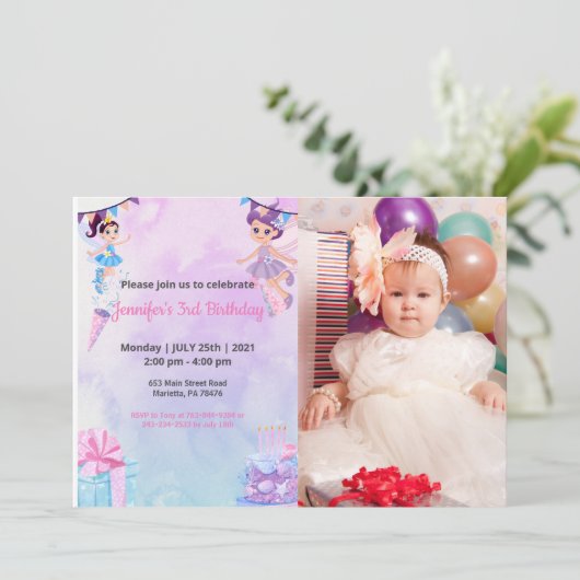 Cute Funny | Girls Photo Birthday Invitation Kaart (Staand voorkant)