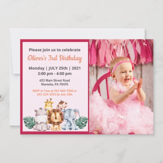 Cute Funny | Girls Photo Birthday Invitation Kaart (Voorkant)