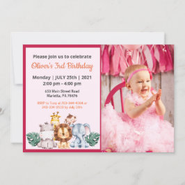 Cute Funny | Girls Photo Birthday Invitation Kaart