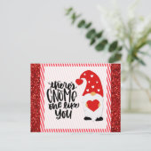 Cute Funny Gnome Red Glitter Briefkaart (Staand voorkant)