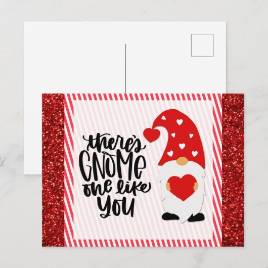 Cute Funny Gnome Red Glitter Briefkaart (Voorkant / Achterkant)