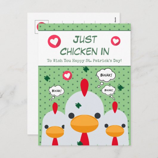 Cute Funny Green Just Chicken in St Patricks Day Feestdagenkaart (Voorkant / Achterkant)