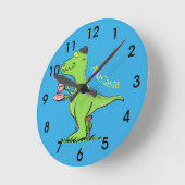 Cute funny green t rex dinosaur cartoon ronde klok (Hoek)