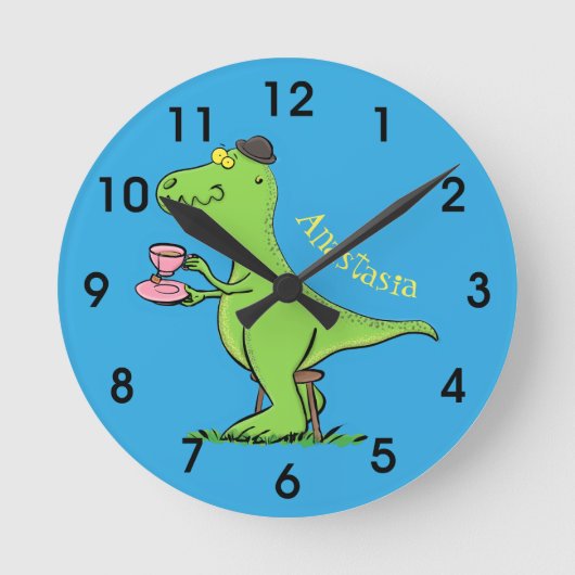 Cute funny green t rex dinosaur cartoon ronde klok (Voorkant)