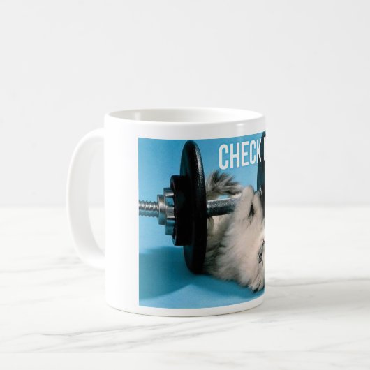 Cute Funny Gym Cat - Check Meowt Koffiemok (Voorkant links)