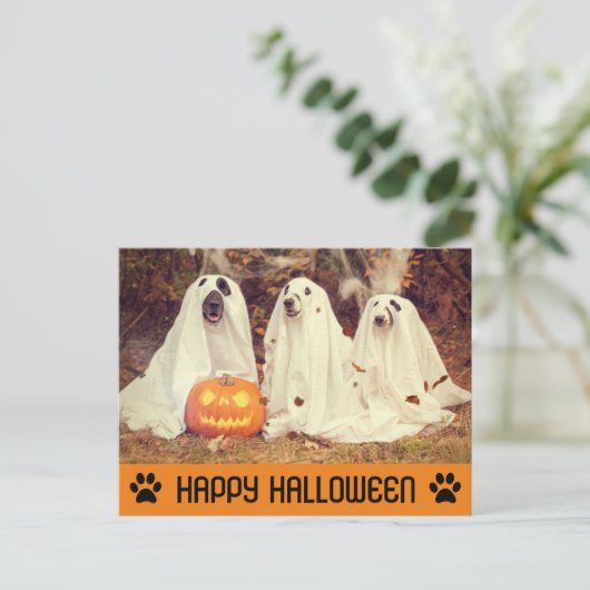 Cute Funny Halloween Ghost Dog Briefkaart (Staand voorkant)