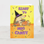 Cute Funny Halloween Hedgehog Card – Hand-Drawn  Kaart (Voorkant)