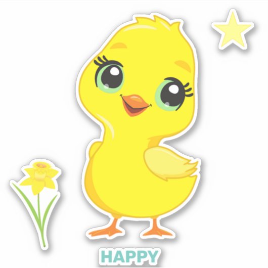 Cute Funny Happy Chick Sticker (Voorkant)
