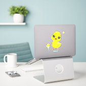 Cute Funny Happy Chick Sticker (Laptop op bureau)